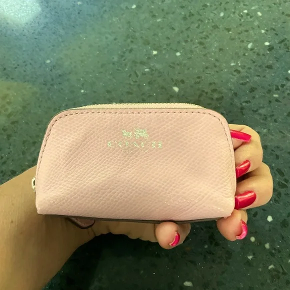 Coach leather mini pouch coin purse cosmetic case pink - Picture 1 of 5